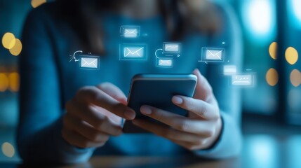 Woman engaging with mobile phone and social media applications, showcasing the power of digital connectivity