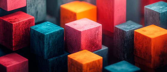 Abstract geometric blocks on dark background, 3d render, Background wallpaper design 