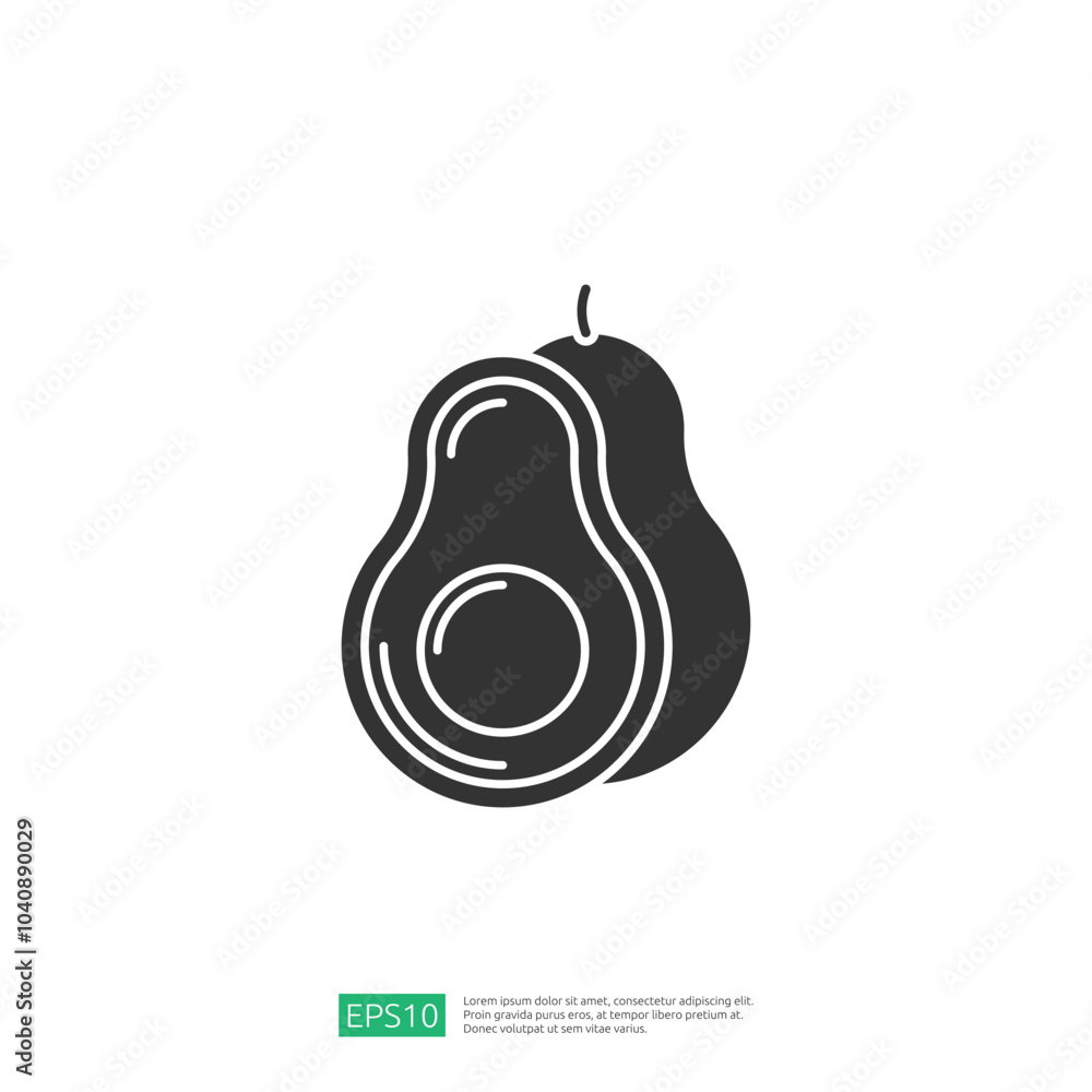 Poster the image features a stylized illustration of an avocado, showcasing its unique shape and pit. it se