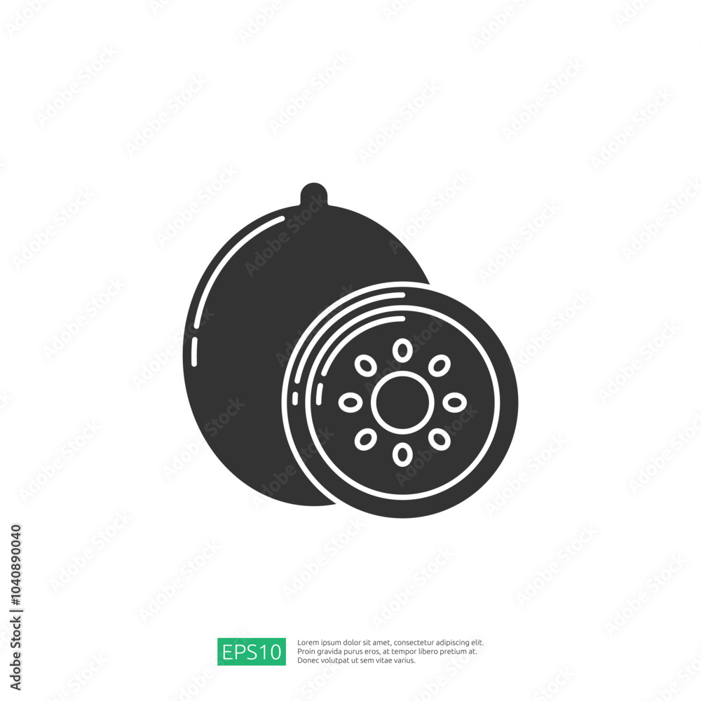 Aufkleber a simplified graphic representation of a fruit, possibly a lime or similar citrus, with a sliced ver