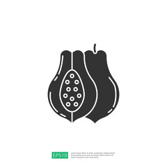 A stylized illustration of a halved fruit, showcasing its seeds and texture, designed for graphic use.