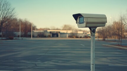 Enhancing parking lot security, modern surveillance camera mounted on pole security