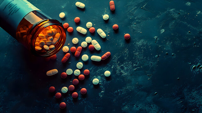 un frasco con medicamentos con pastillas o vitaminas medicamentos de la industria farmaceutica capsulas y suplementos medicos