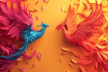 Obraz premium Two colorful birds with one blue and one red