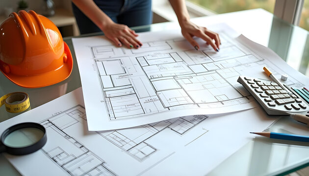 Workspace architectural yellow hard hat