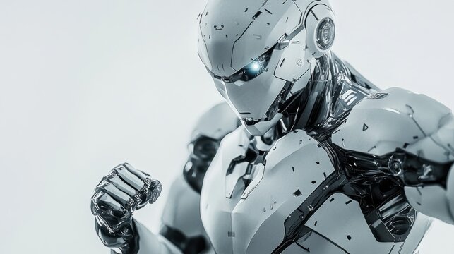 A humanoid robot athlete model, robotic figure with athletic physique and motion capabilities, Futuristic style