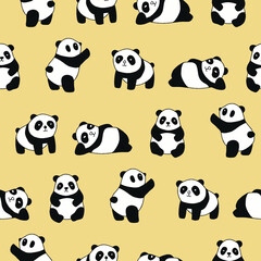 Obraz premium Collection of Panda Vector Seamless Pattern illustration for Print, Wallpaper, Decoration.