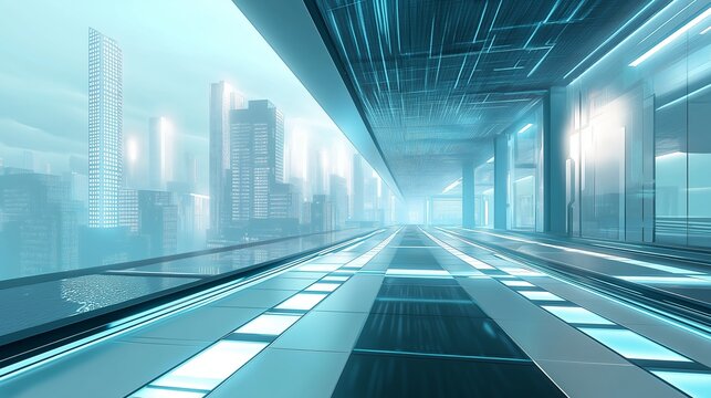 A quiet futuristic school with sleek, nobody
