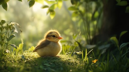 Adorable Duckling Nestled in Lush Greenery