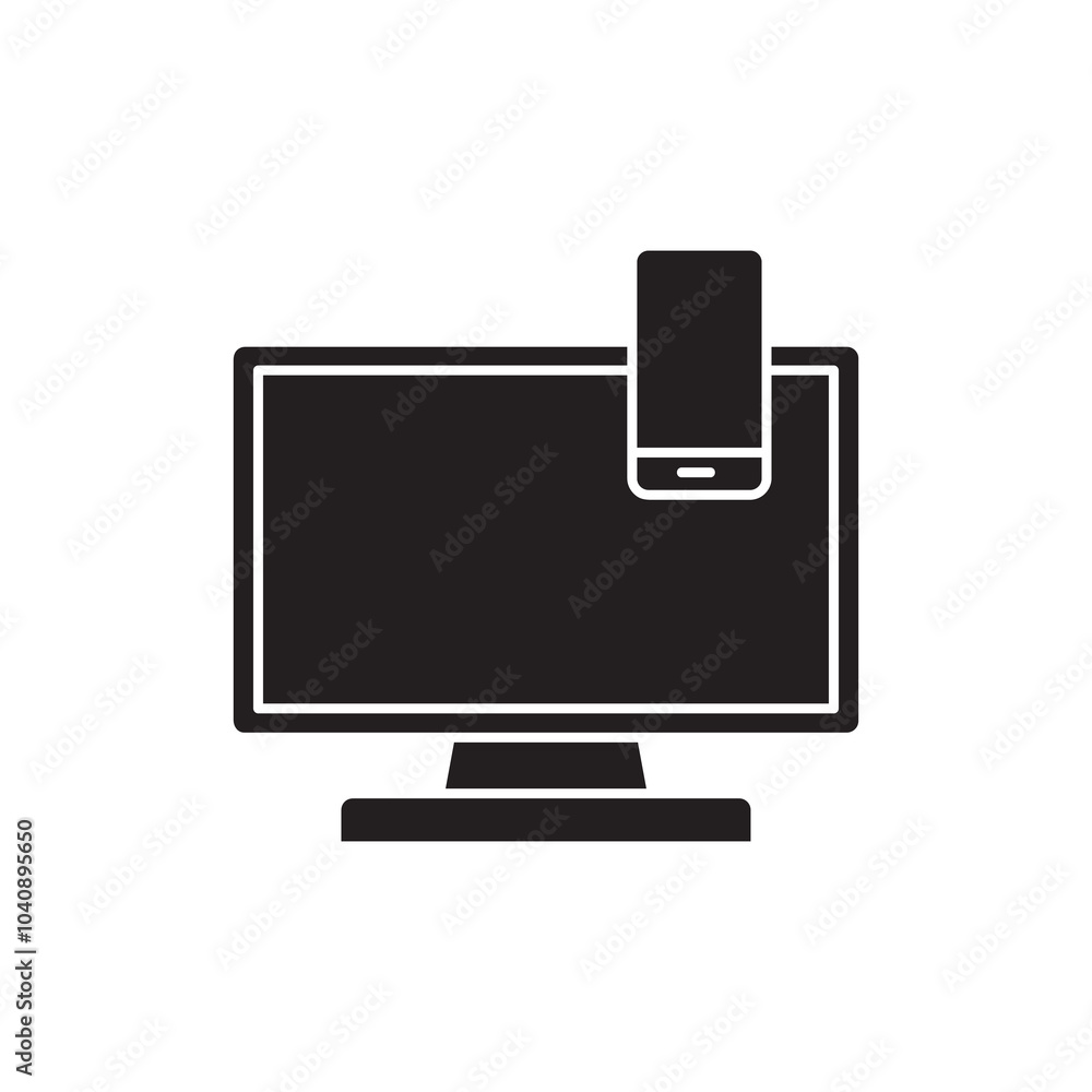 Aufkleber computer and mobile phone, vector flat black simple illustration for web and app..eps