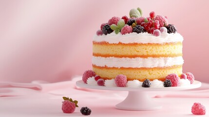 Delightful Layered Cake with Fresh Berries Decoration