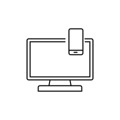 Computer and mobile phone icon, vector simple linear illustration for web and app..eps