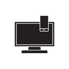 Computer and mobile phone, vector flat black simple illustration for web and app..eps