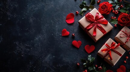 A close-up image of a gift wrapped in red wrapping paper with a bow, placed on top of a table.