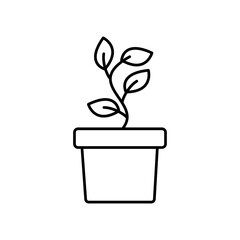 Potted plant with leaves line icon.  Plant in flower pot trendy style illustration for web and app..eps