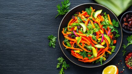 Colorful Fresh Vegetable Salad on Dark Background