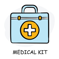 Vector icon for medical kit. A box with a cross symbol, representing first-aid supplies.