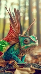 Obraz premium Colorful Chameleon with Vibrant Bird-Like Feathers