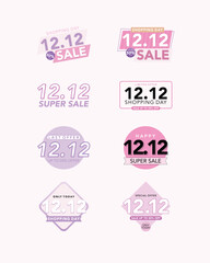 12.12 sale label purple flat design vector set item