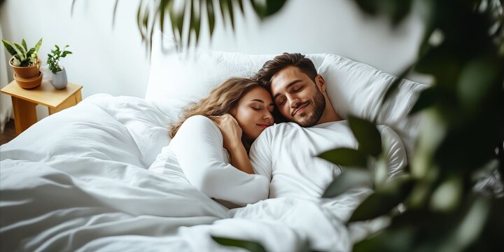 A man and a woman laying in bed together