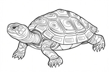 Fototapeta premium Detailed illustration of a turtle showcasing intricate shell patterns and features, perfect for coloring or artistic inspiration.