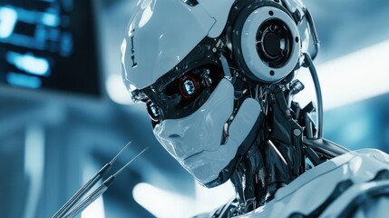 Fototapeta premium A humanoid robot designed for medical assistance, performing surgeries with precision and care, Medical robot style