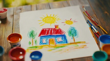 illustration of a drawing of a house made by a child
