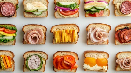 Assorted Sandwich Ingredients on Slices of Bread