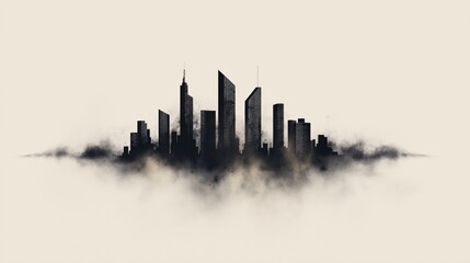 Fototapeta premium Urban Skyline Silhouette in Fog at Dusk