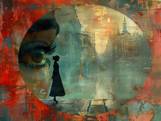 A Woman's Gaze: A Surreal Cityscape Dream