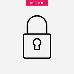 Closed lock line icon. vector flat black linear illustration for web and app..eps