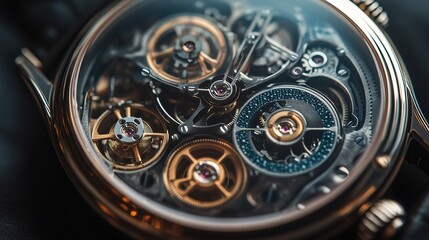 Intricate close-up of a mechanical watch showcasing its detailed gears and craftsmanship under soft lighting