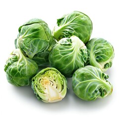 Fototapeta premium A bunch of Brussels sprouts. They are green, yellowing, and have not been cooked yet.