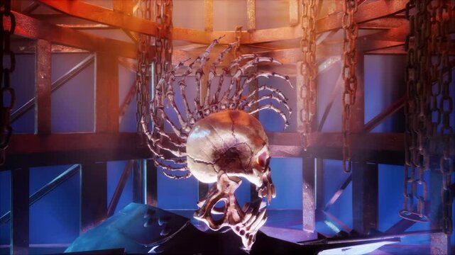 Punk Skeleton VJ Loop &ndash; stylized punk rock skeleton with spiky bones on the head and punkish outfit moving on the beat in seamless loop. Use it in your next VJ thematic sets, metal and gothic festival
