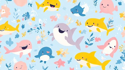 Playful Sharks and Ocean Critters Seamless Pattern