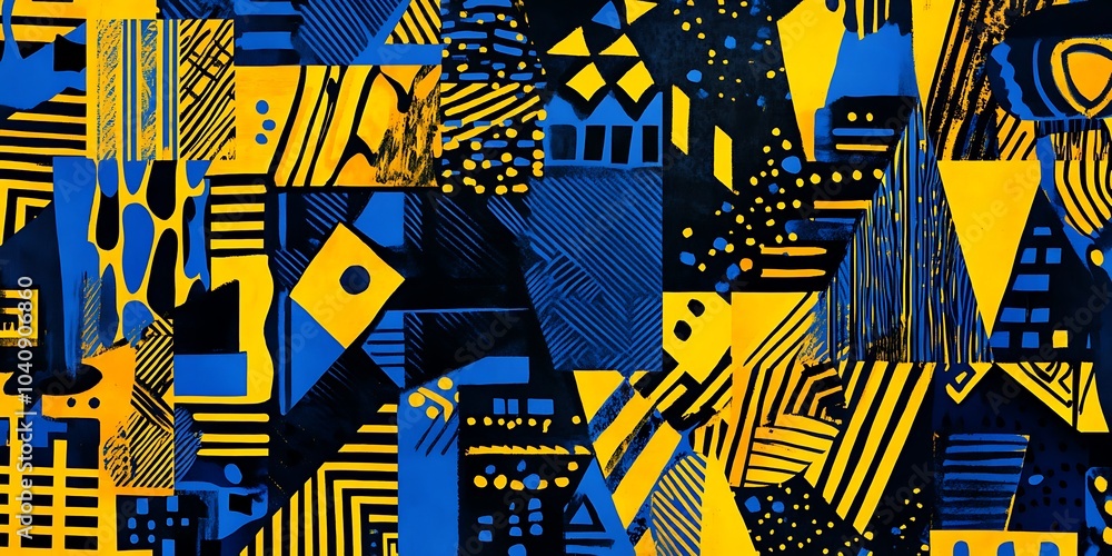 Aufkleber a pattern of abstract shapes and lines in bright primary colors,
