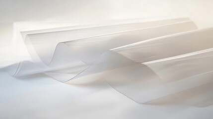 Transparent plastic sheet folded and laying on a white surface.
