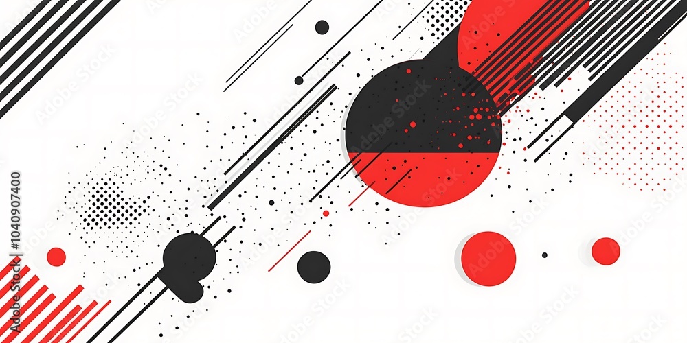 Poster a pattern of abstract shapes and lines in bright primary colors,