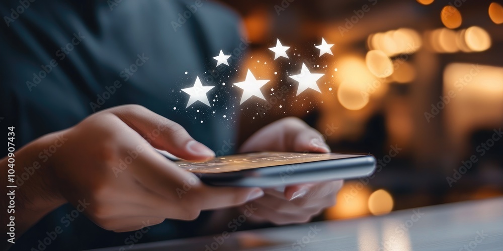 Poster customer feedback survey concept. a user provides a rating on an online service application, evaluat