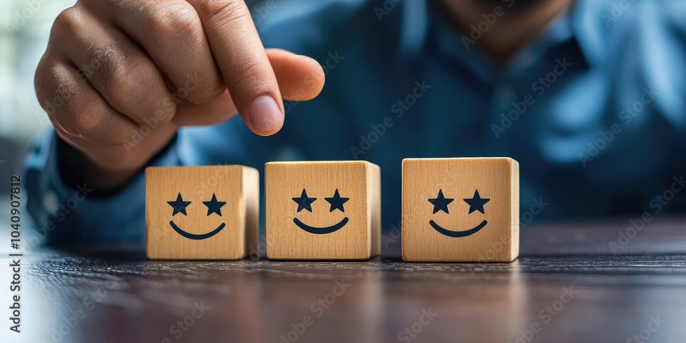 Poster excellent business service rating and customer experience concept. a businessmans hand selecting a s