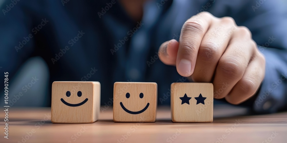 Poster excellent business service rating and customer experience concept. a businessmans hand selecting a s