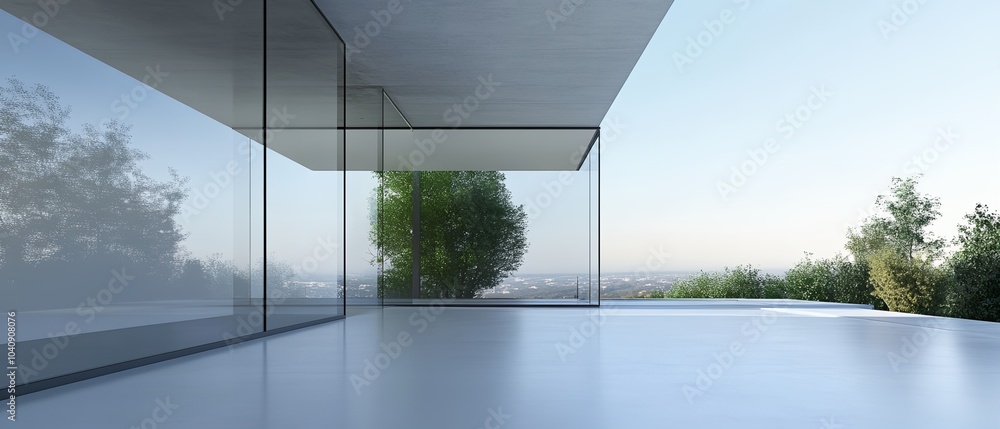 Poster a large glass window with a tree in front of it. the window is open and the view outside is clear an