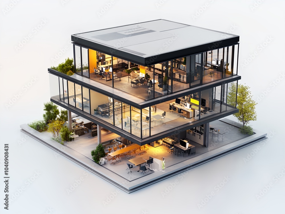 Aufkleber a tall building with many windows and a large open space. the building is designed to look like a 3d