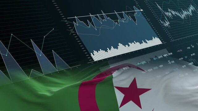Algeria flag - Waving flag on report analytics data statement - Powered by Adobe