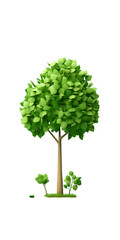 Fototapeta premium The image presents a green tree in a sleek, minimalistic 3D animation style, saved as a PNG file with a transparent background.
