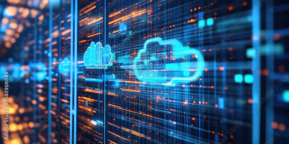 Fototapete Digital transformation strategy, focusing on automating and optimizing business processes through cloud computing and customer service management for improved efficiency.