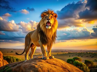 Obraz premium Drone captures the lion's jaw, a symbol of untamed might and beauty.