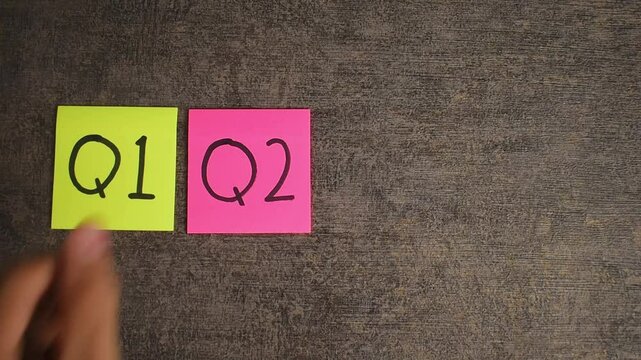 concept of quarterly report write on sticky notes on the table