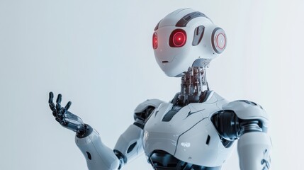 A humanoid robot teacher, educational design with teaching aids and interactive learning tools, Futuristic style