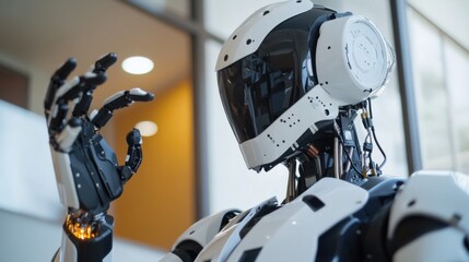 A humanoid robot tutor prototype, educational design with teaching aids and interactive learning tools, High-tech style